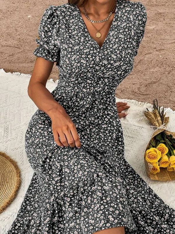 Anecms Women's Fashion Summer Pleated Holiday Sexy Big Swing Dress