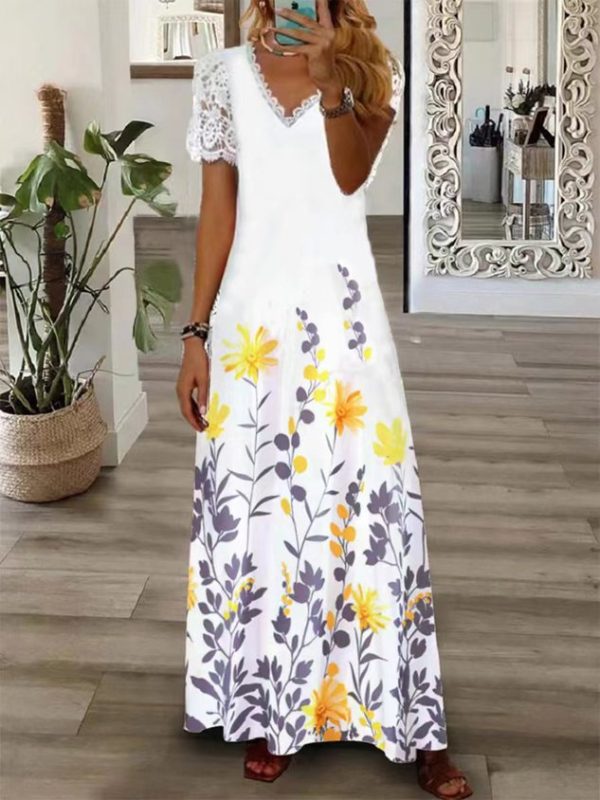 Woman Trendy Urban Floral Print V-Neck Dress