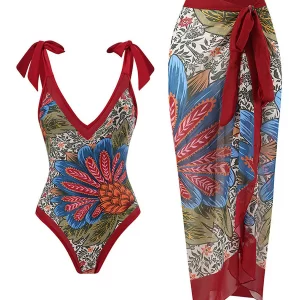 Stylish One-Piece Swimsuit & Cover-Up Skirt Set