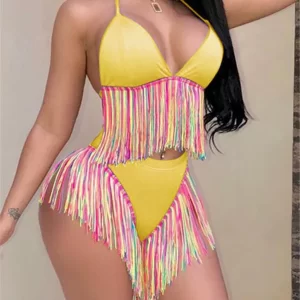 Multicolor Tassel Halter Bikini